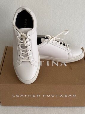 NIB Patina by Portland Leather Men's White Leather Low Top Sneaker AP US Size 7